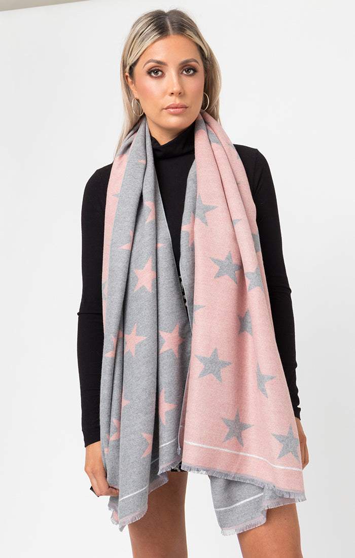 Reversible Luxury Scarf Pink Charcoal