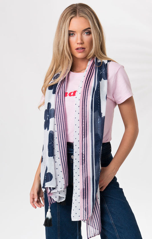 Floral Stripe Polka Dot Colette Scarf Navy