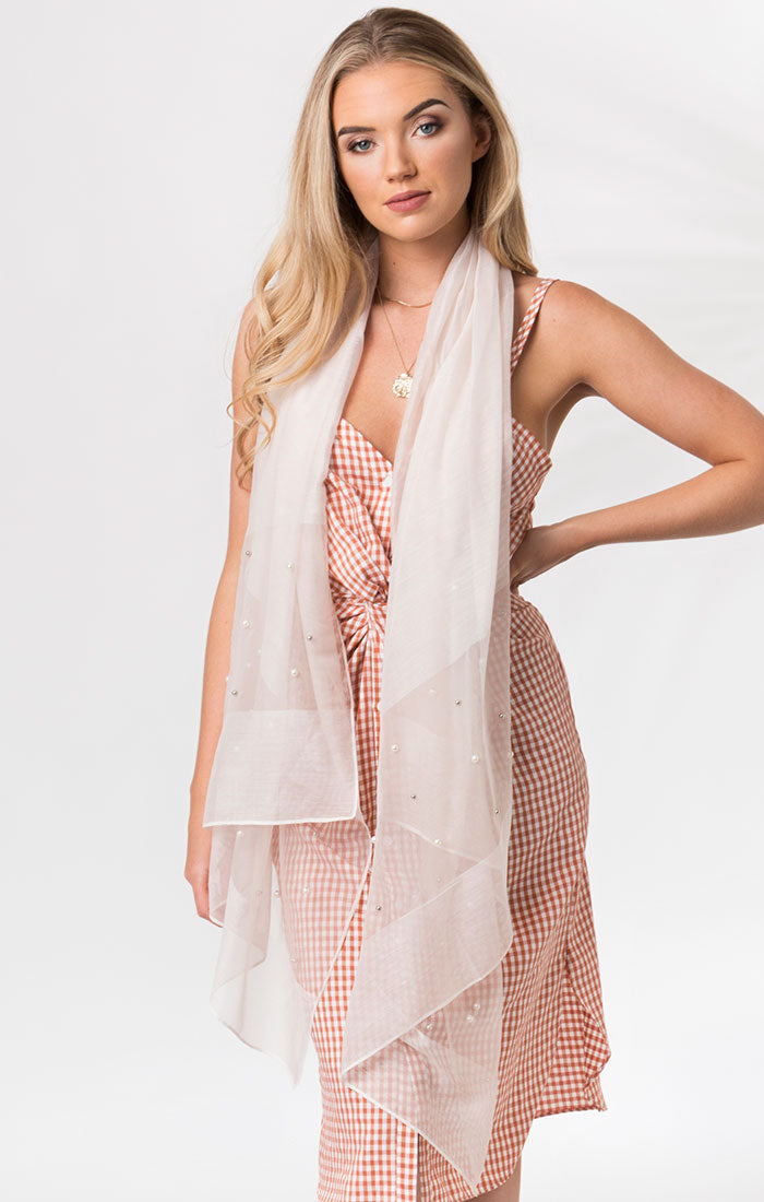 Lightweight Pearl and Diamante trim Cristine Scarf Blush