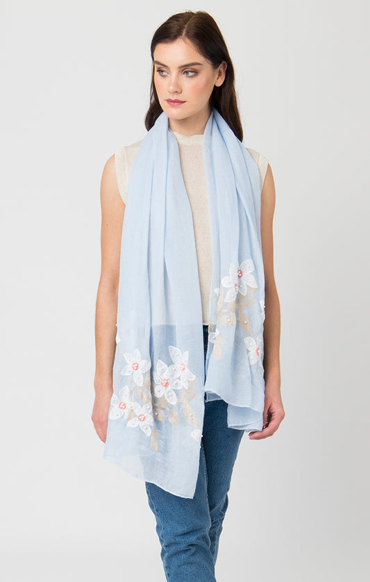 Lightweight Floral Daisy Scarf Blue