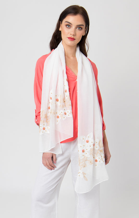 Lightweight Floral Daisy Scarf White