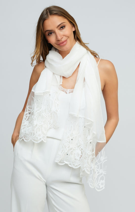 Luxury Lightweight Sequin detail and Embroidered Larissa Scarf