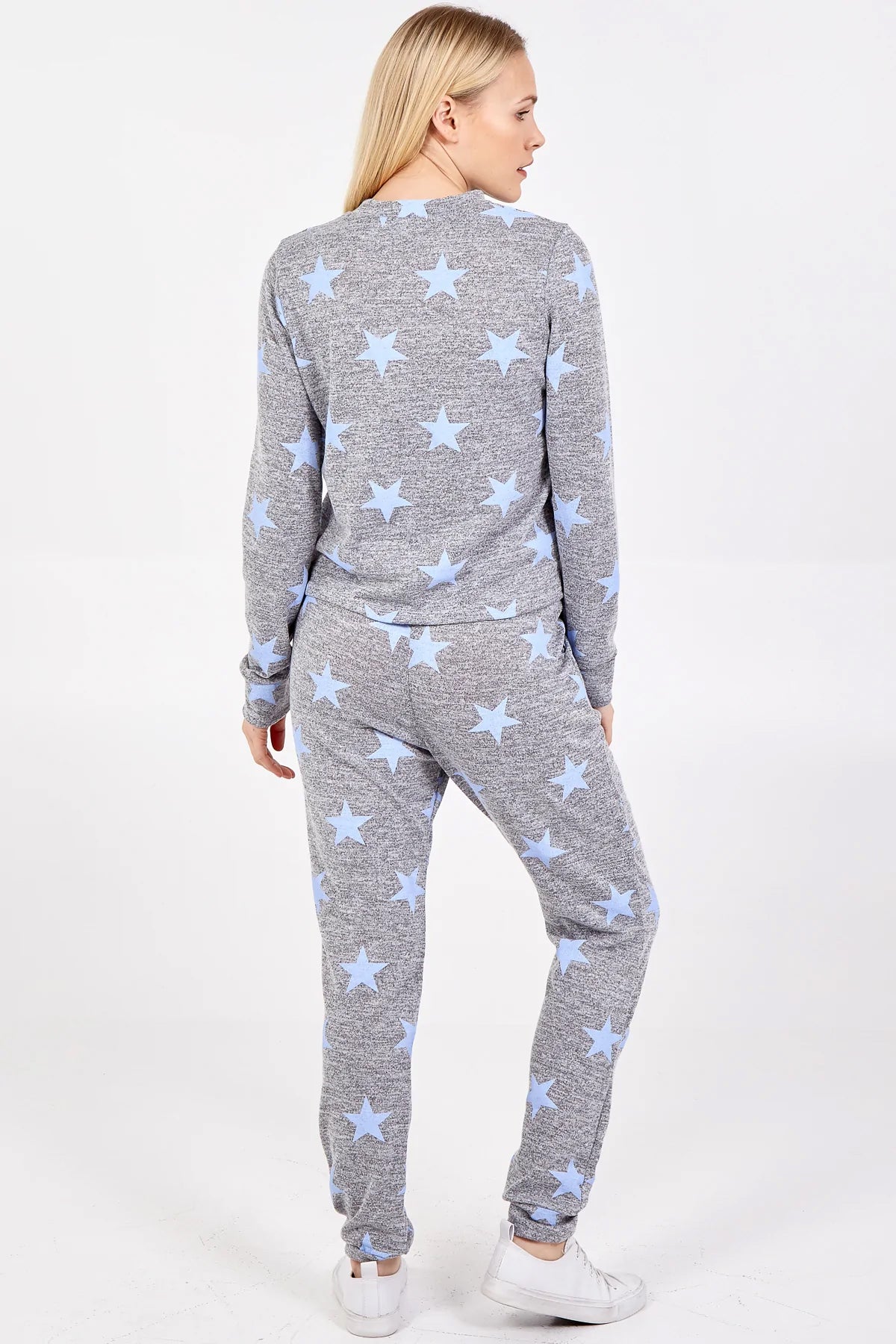 Star Print Lounge Wear Set Grey & Sky Blue