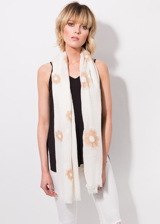 Luxury Lightweight Floral Daniela Scarf Taupe