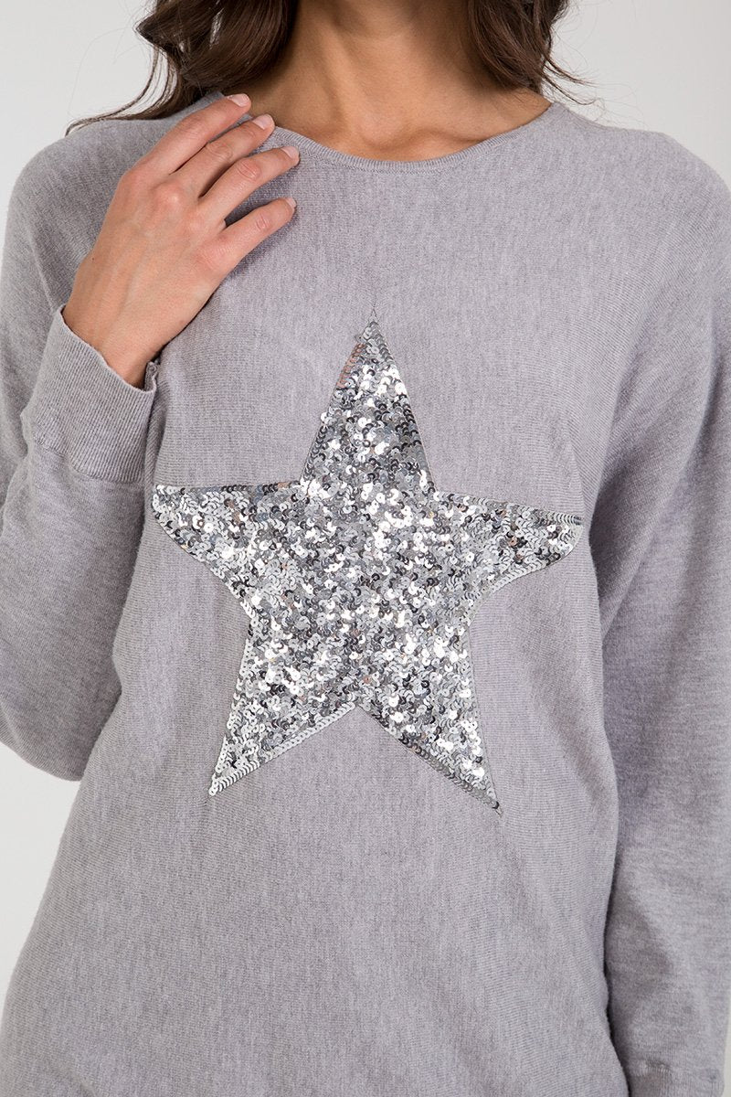 Sequin Star Batwing Top & Leggings Set Grey