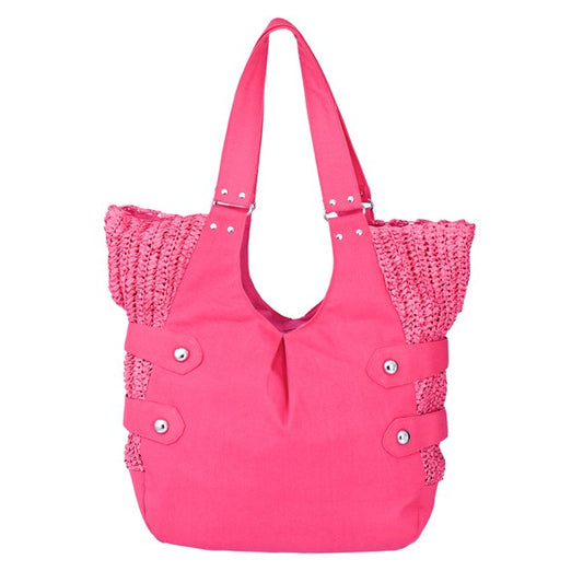 Candy Pink Straw Canvas Bag