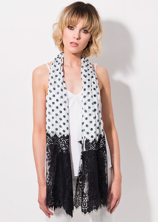 Monochrome Lace Polka Dot Rowena Scarf