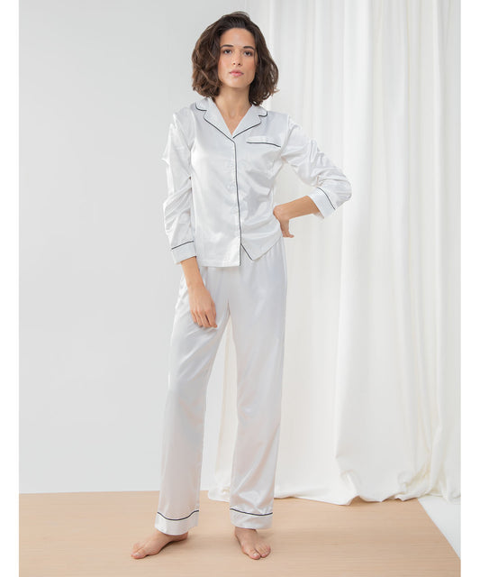 Women's satin long pyjamas White